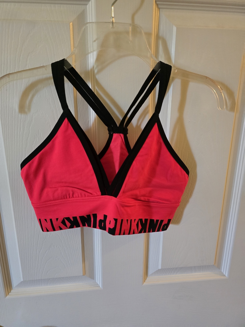 PINK Victoria's Secret Strappy Sports Bra - Neon Red with Black Trim Like New